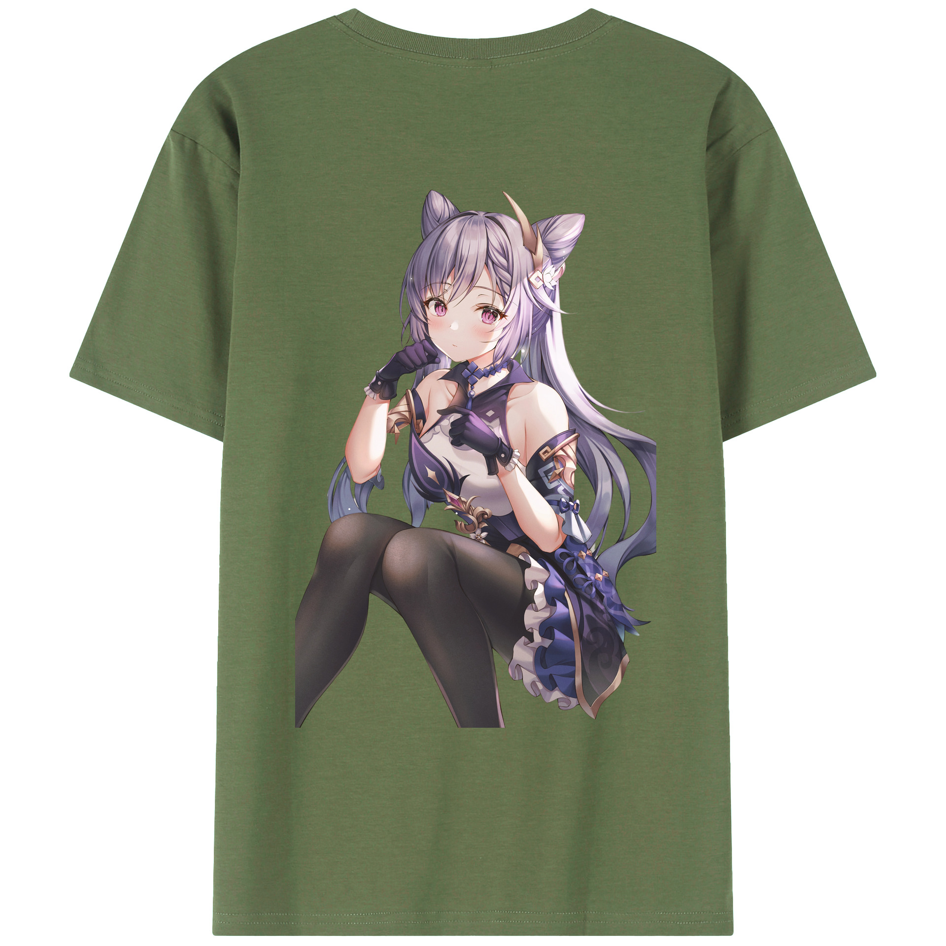 げんし神 刻晴 こくせい genshin Kokusei 綿100％ メンズ半袖Tシャツ（バックプリント） 通気性